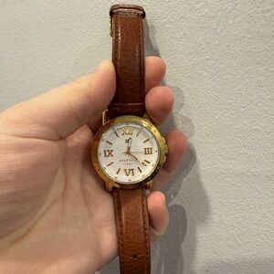 Tommy Hilfiger Gold-Tone Watch with Brown Leather Strap